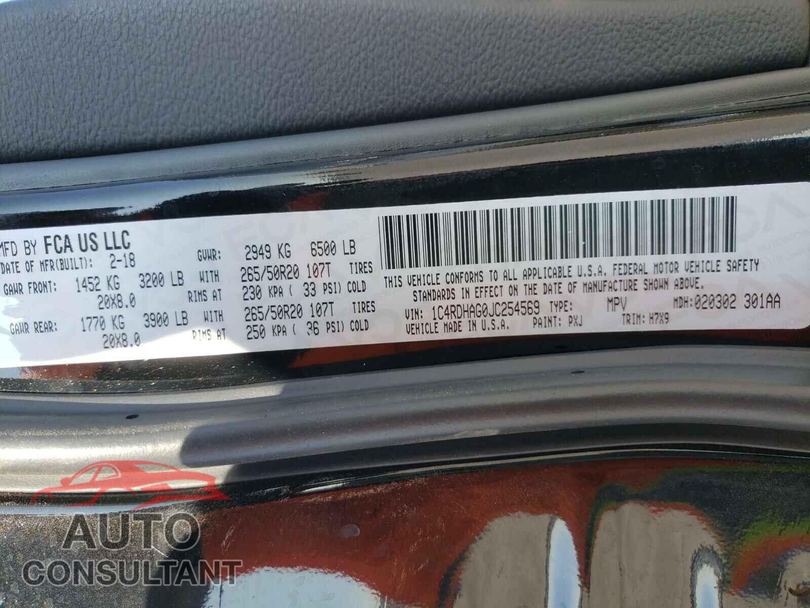 DODGE DURANGO 2018 - 1C4RDHAG0JC254569