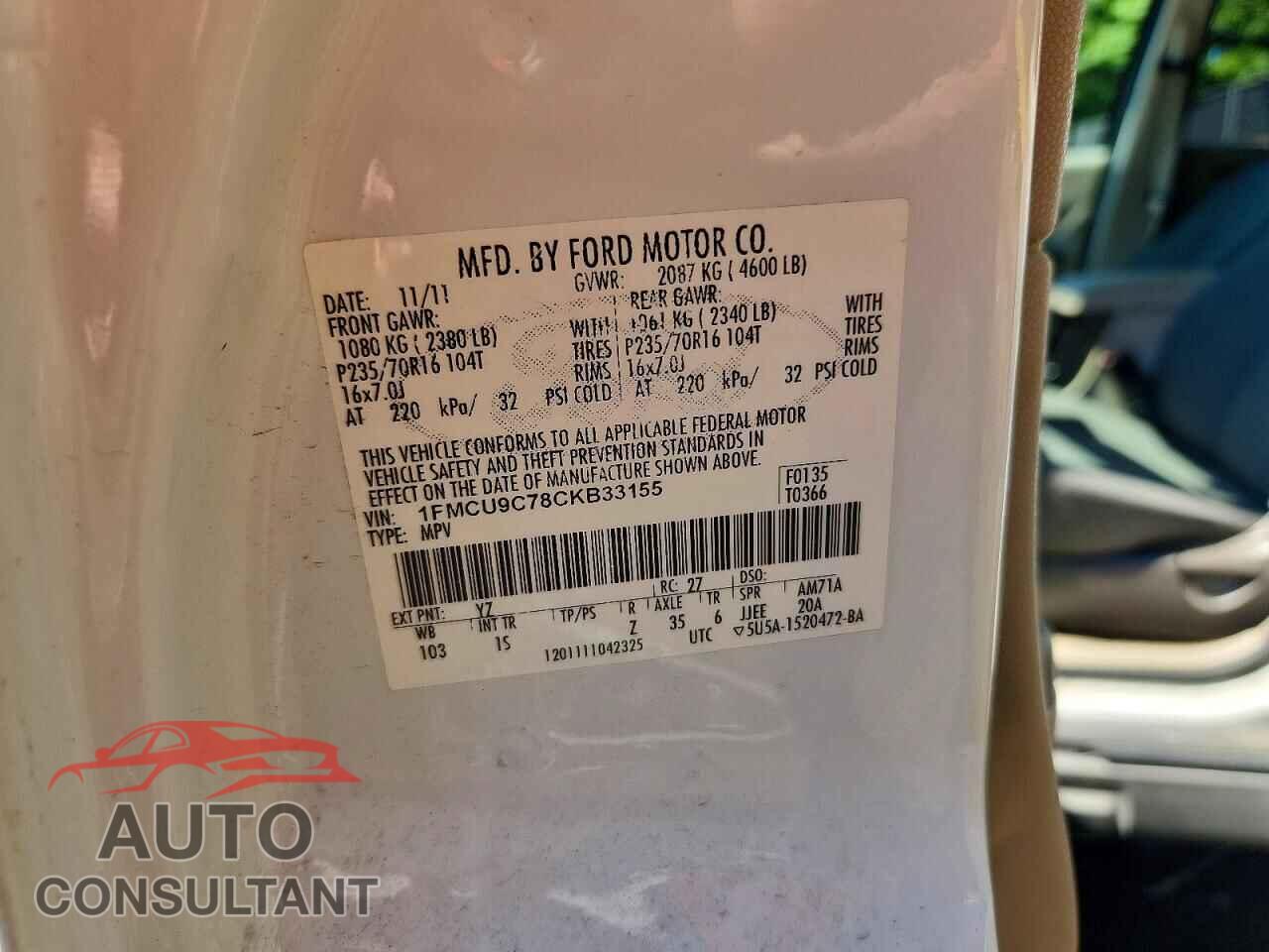 FORD ESCAPE 2012 - 1FMCU9C78CKB33155