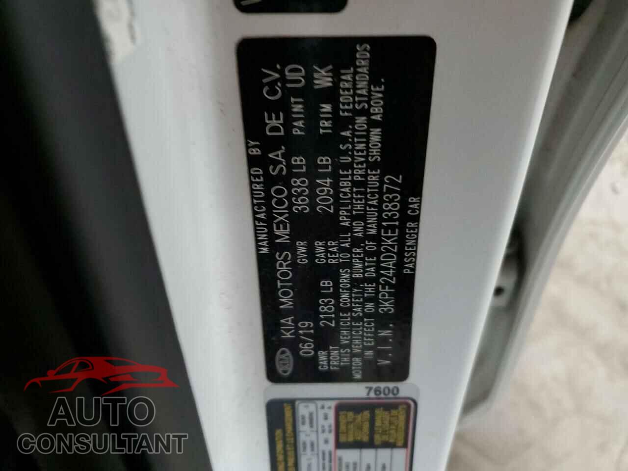 KIA FORTE 2019 - 3KPF24AD2KE138372