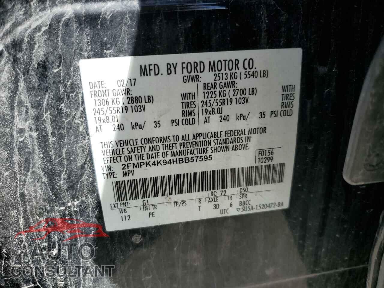 FORD EDGE 2017 - 2FMPK4K94HBB57595