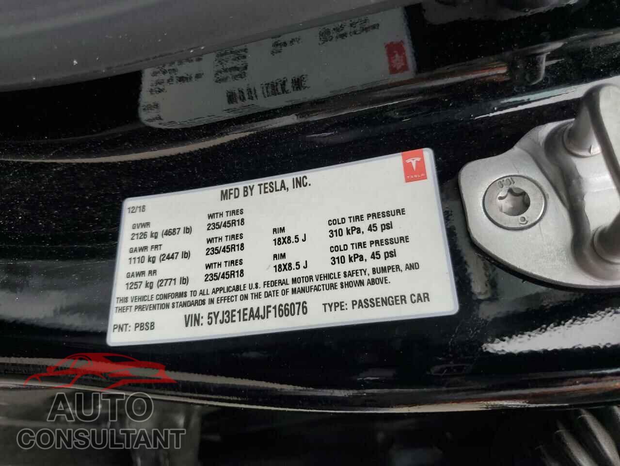 TESLA MODEL 3 2018 - 5YJ3E1EA4JF166076