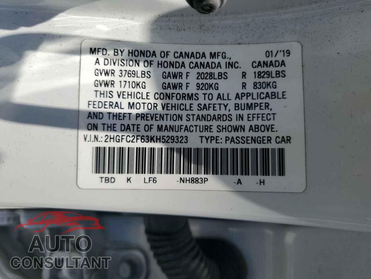 HONDA CIVIC 2019 - 2HGFC2F63KH529323