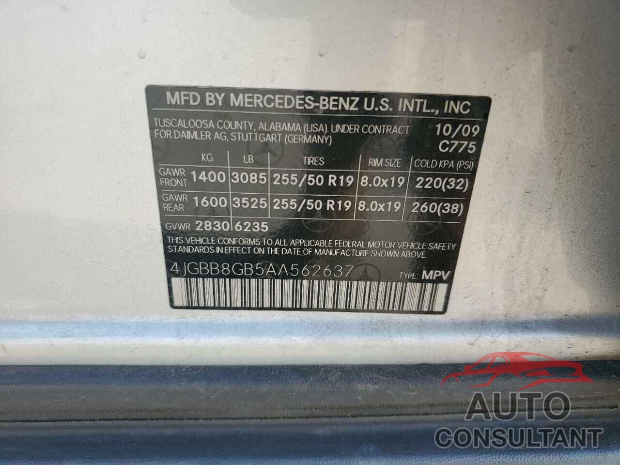 MERCEDES-BENZ M-CLASS 2010 - 4JGBB8GB5AA562637