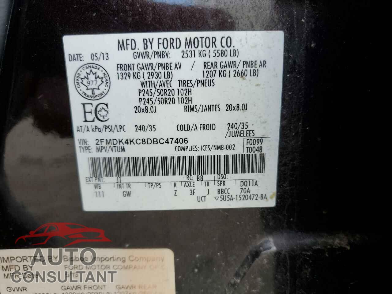 FORD EDGE 2013 - 2FMDK4KC8DBC47406