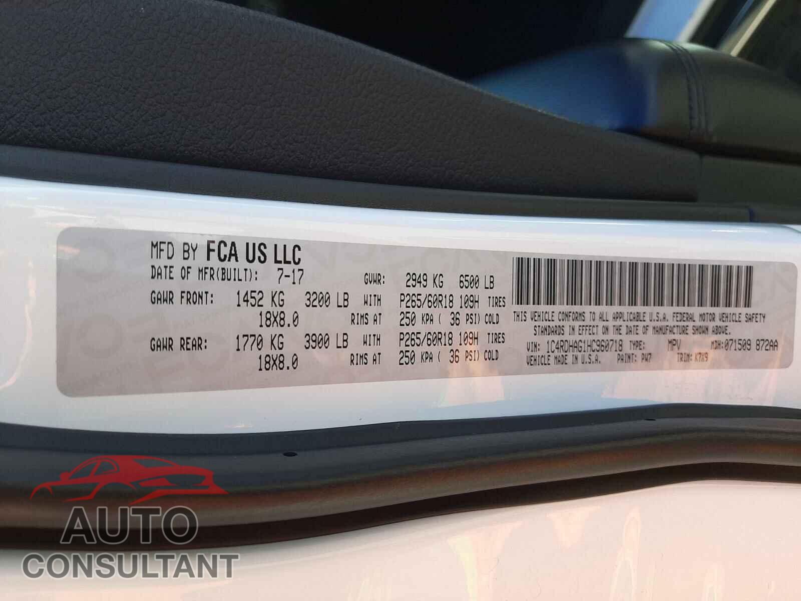 DODGE DURANGO 2017 - 1C4RDHAG1HC960718