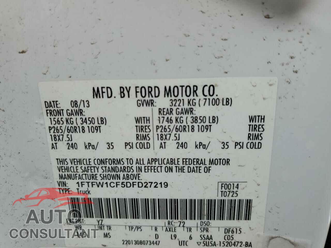 FORD F-150 2013 - 1FTFW1CF5DFD27219