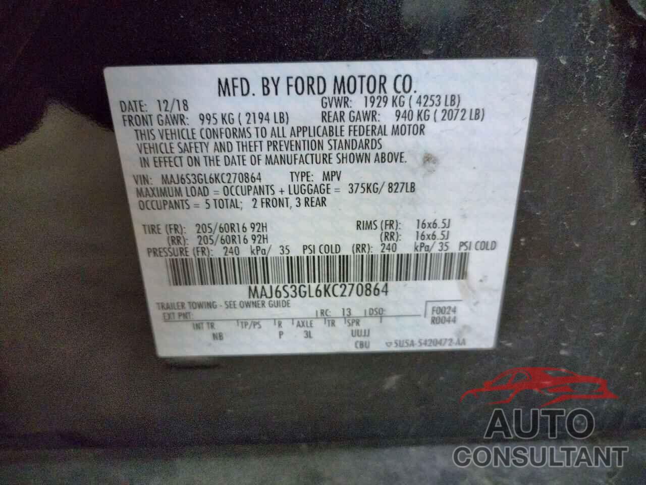 FORD ALL OTHER 2019 - MAJ6S3GL6KC270864