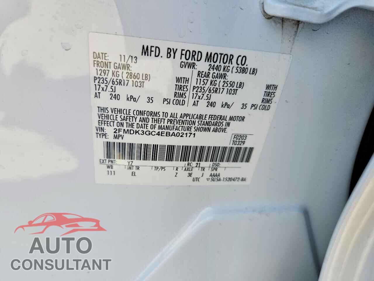 FORD EDGE 2014 - 2FMDK3GC4EBA02171