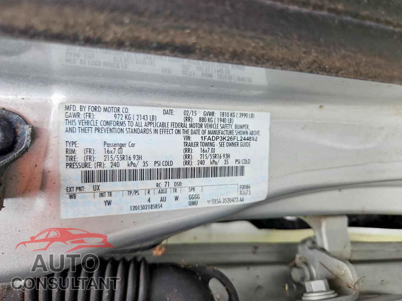 FORD FOCUS 2015 - 1FADP3K26FL244892