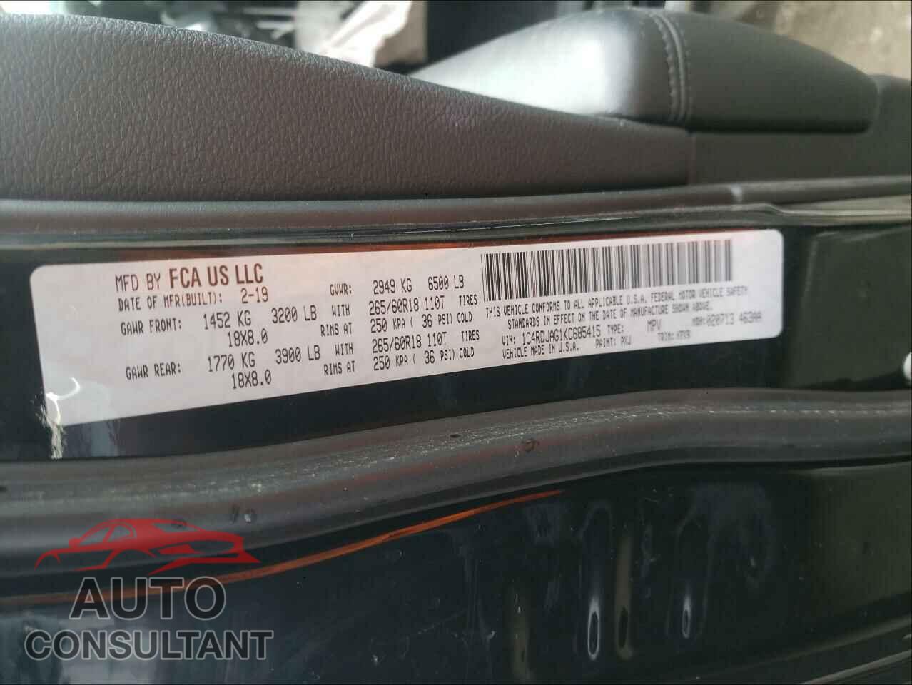 DODGE DURANGO 2019 - 1C4RDJAG1KC685415