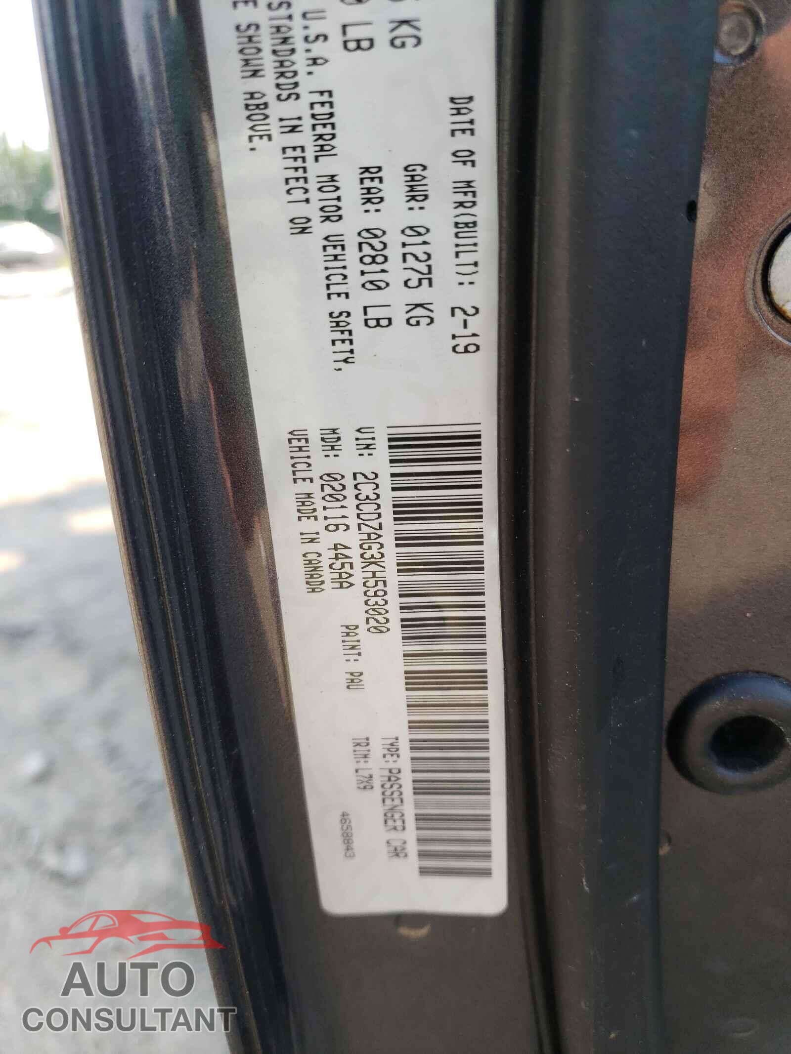 DODGE CHALLENGER 2019 - 2C3CDZAG3KH593020