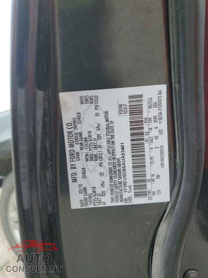 FORD EXPLORER 2010 - 1FMEU5D86AUA53461