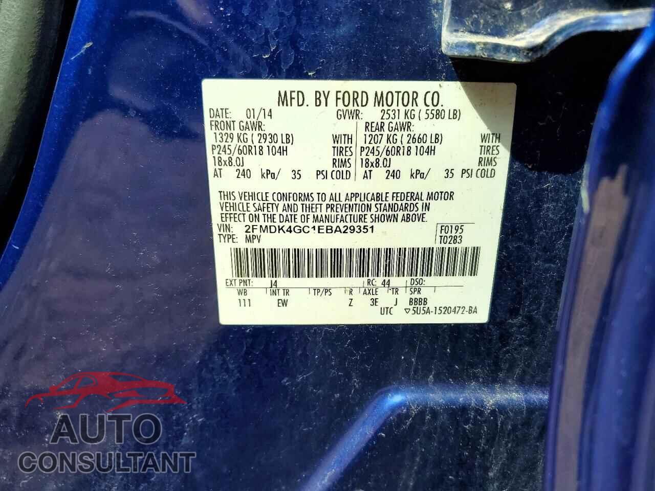 FORD EDGE 2014 - 2FMDK4GC1EBA29351