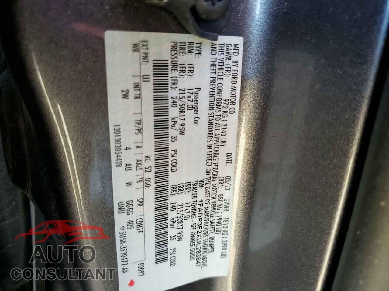FORD FOCUS 2013 - 1FADP3F2XDL283847
