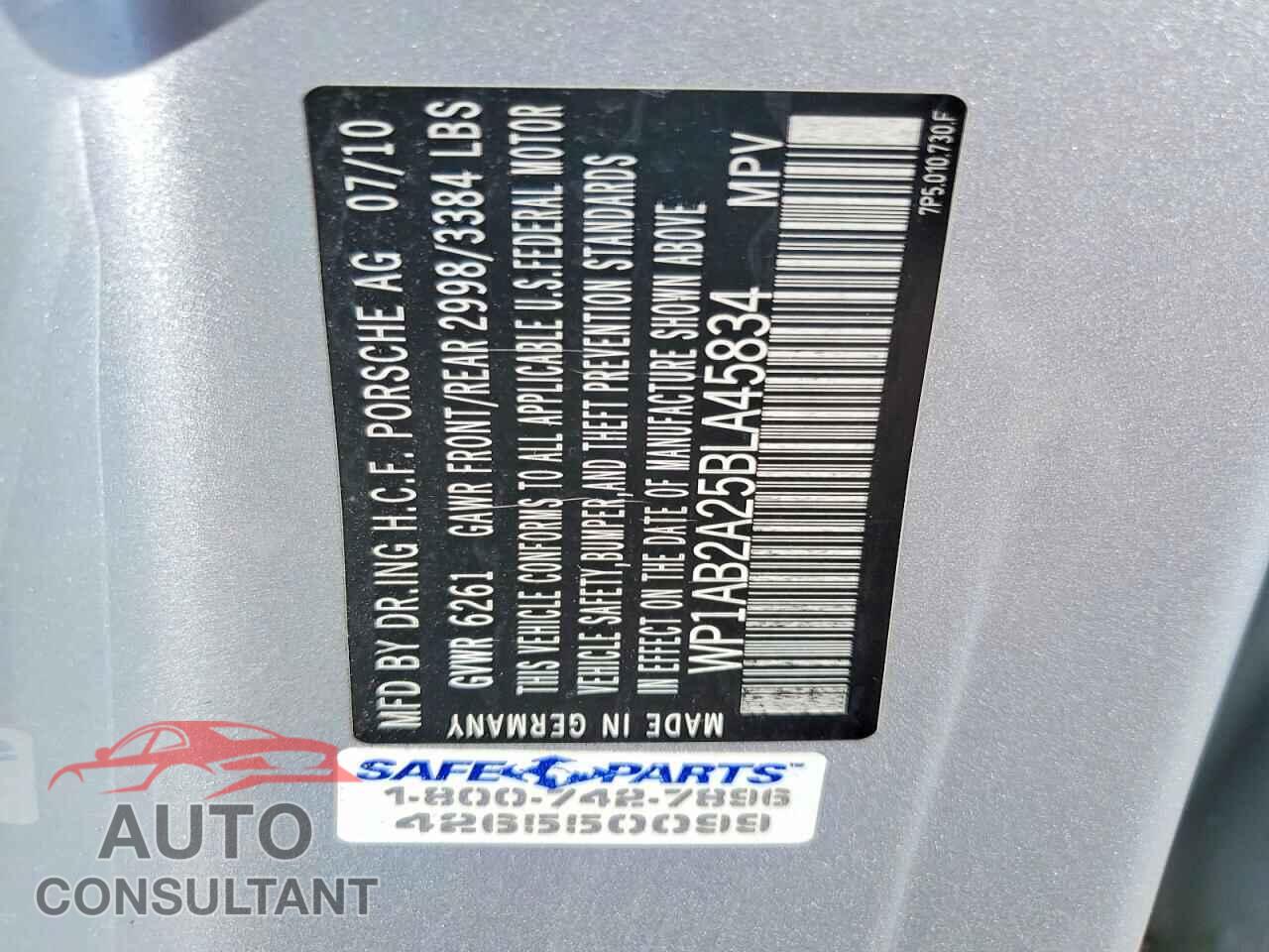 PORSCHE CAYENNE 2011 - WP1AB2A25BLA45834