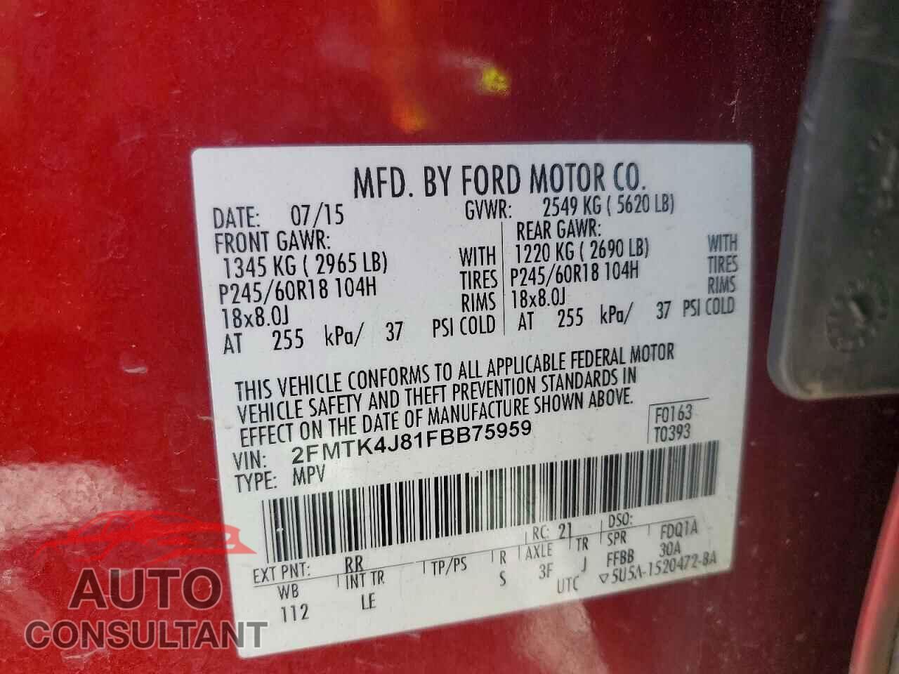 FORD EDGE 2015 - 2FMTK4J81FBB75959