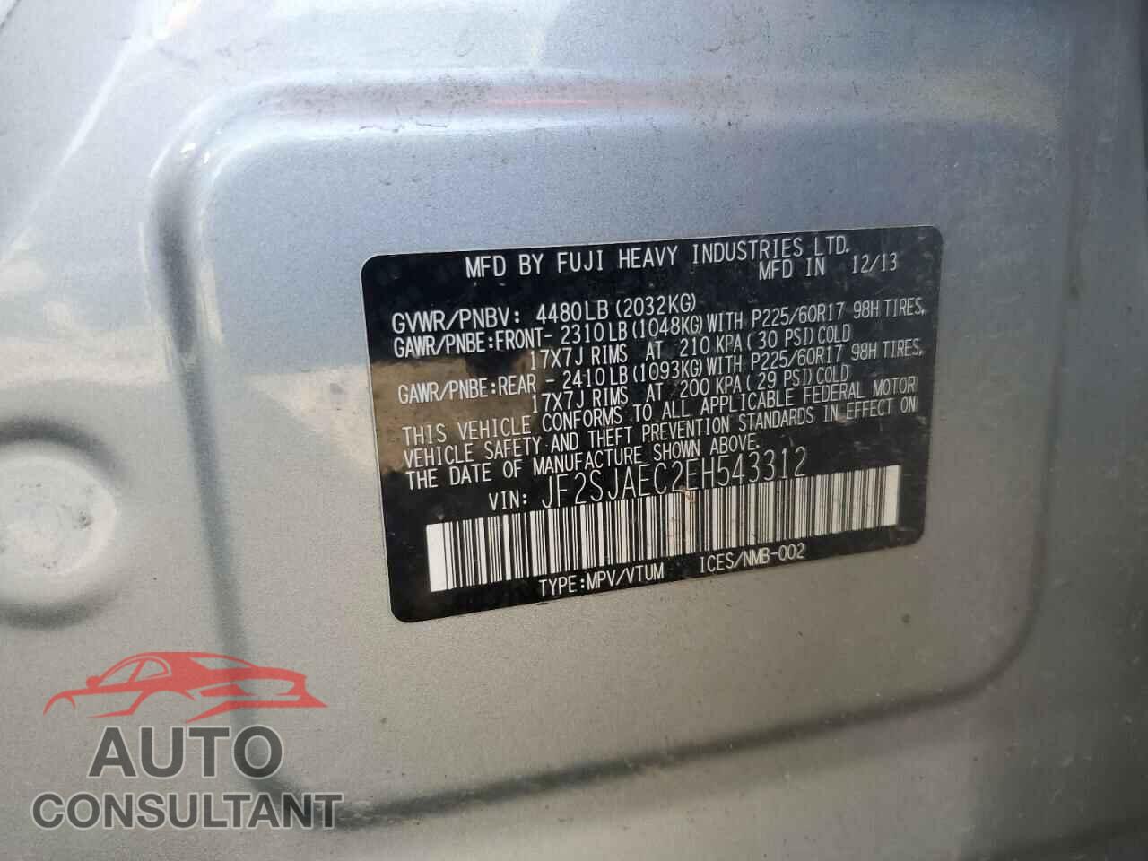 SUBARU FORESTER 2014 - JF2SJAEC2EH543312