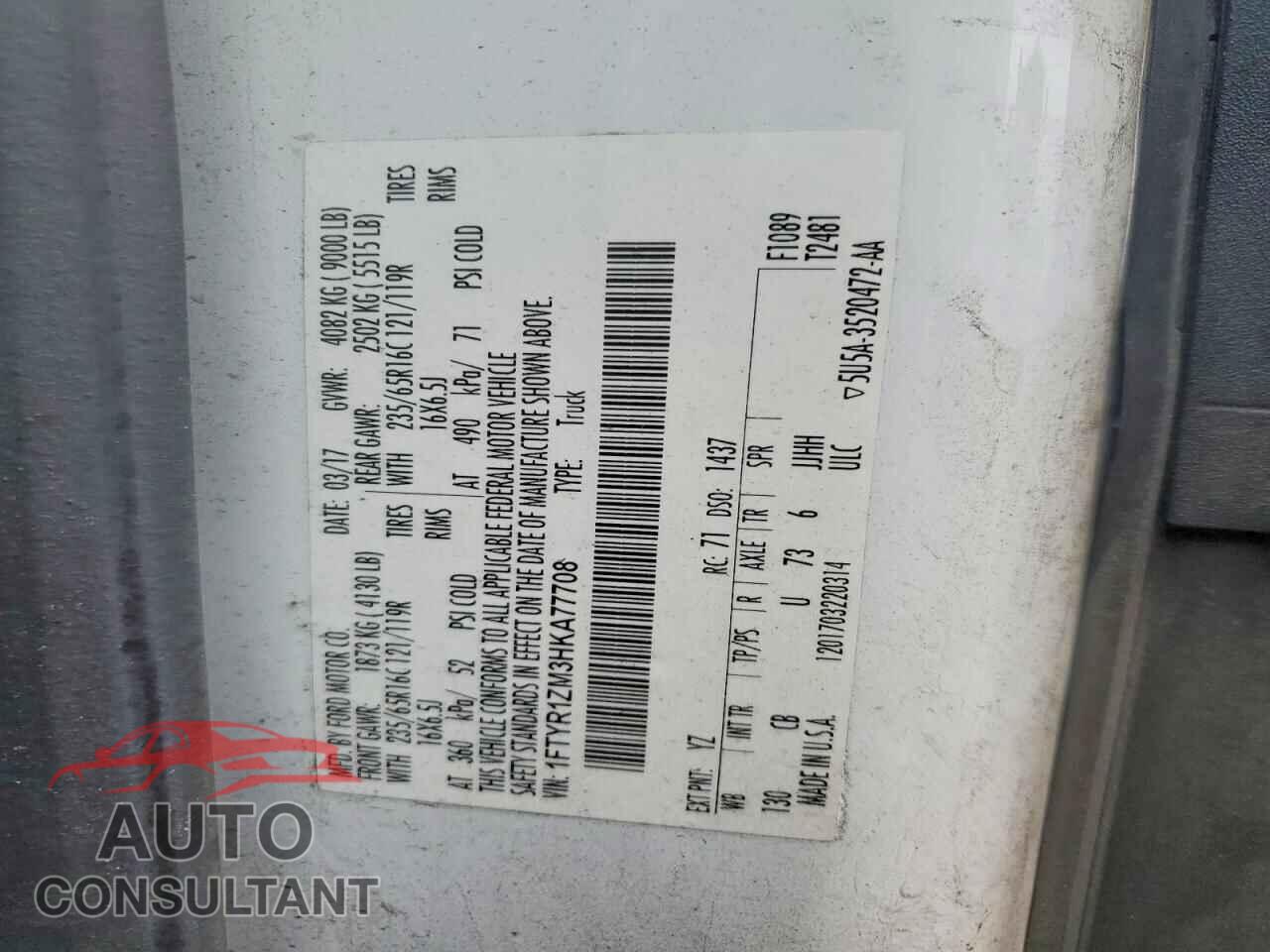 FORD TRANSIT 2017 - 1FTYR1ZM3HKA77708