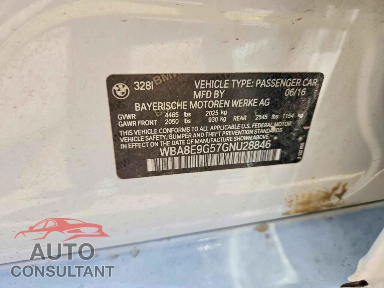 BMW 3 SERIES 2016 - WBA8E9G57GNU28846