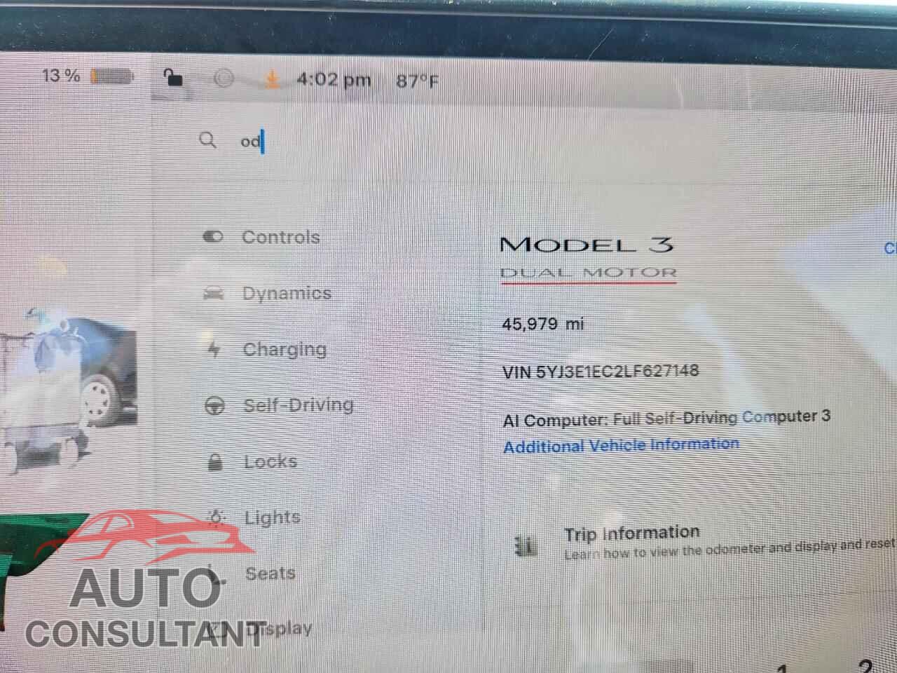 TESLA MODEL 3 2020 - 5YJ3E1EC2LF627148