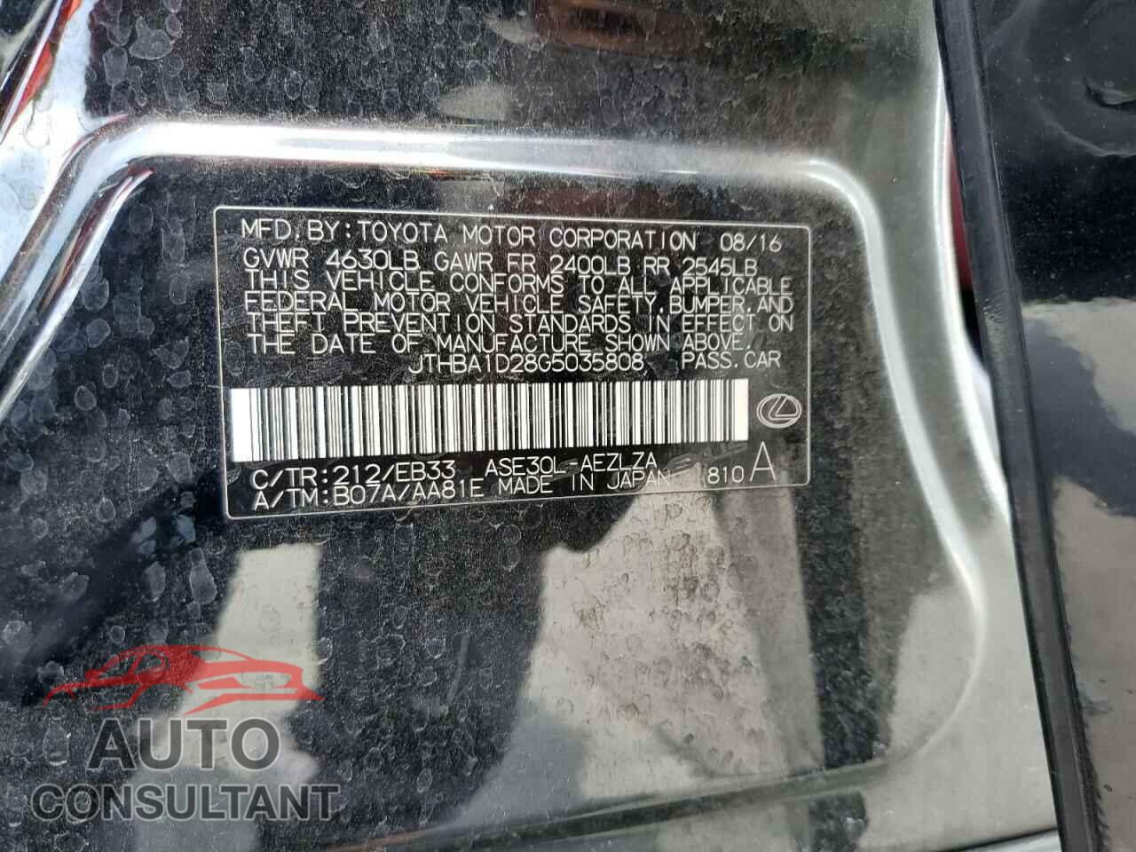 LEXUS IS 2016 - JTHBA1D28G5035808