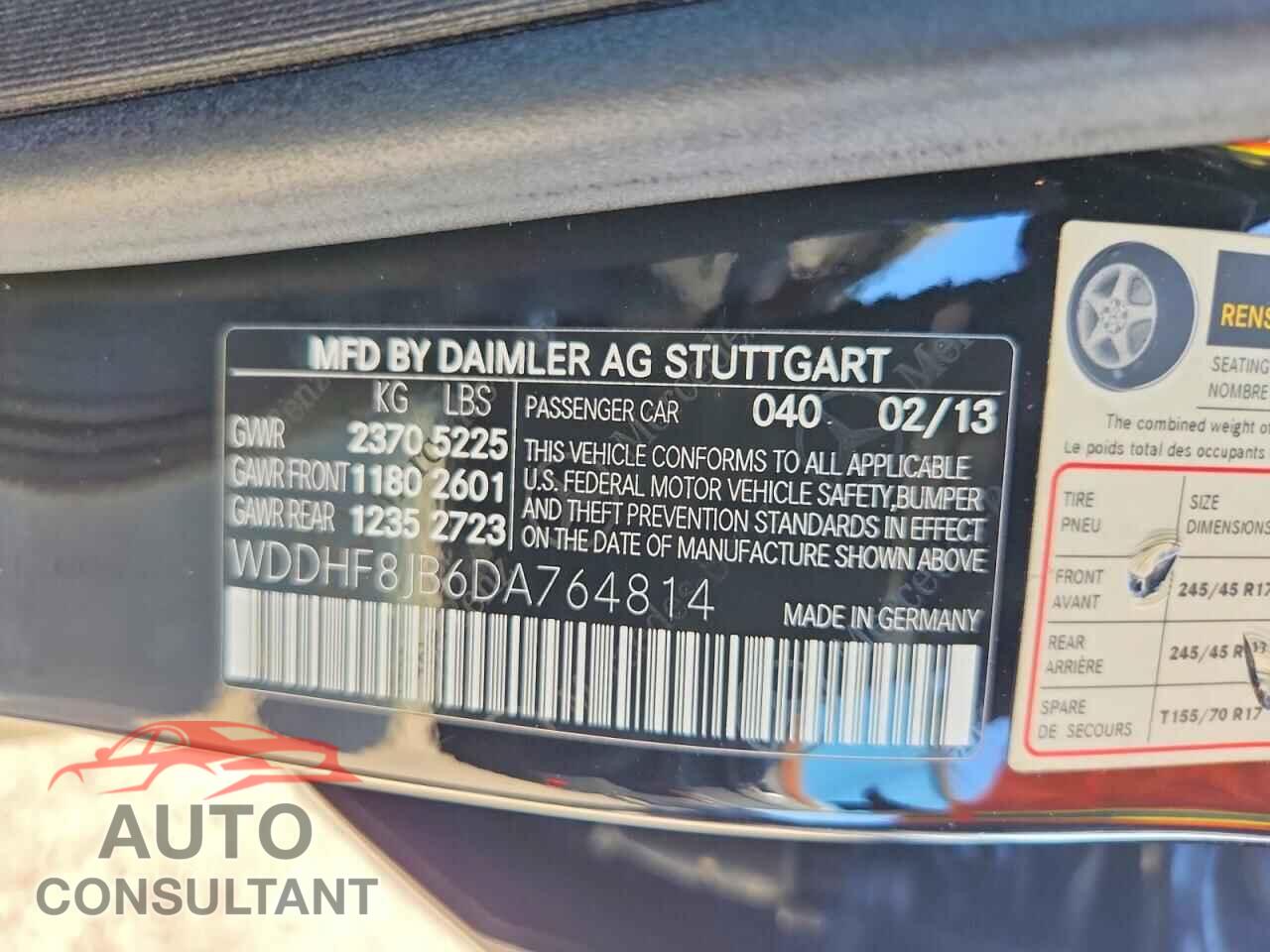 MERCEDES-BENZ E-CLASS 2013 - WDDHF8JB6DA764814