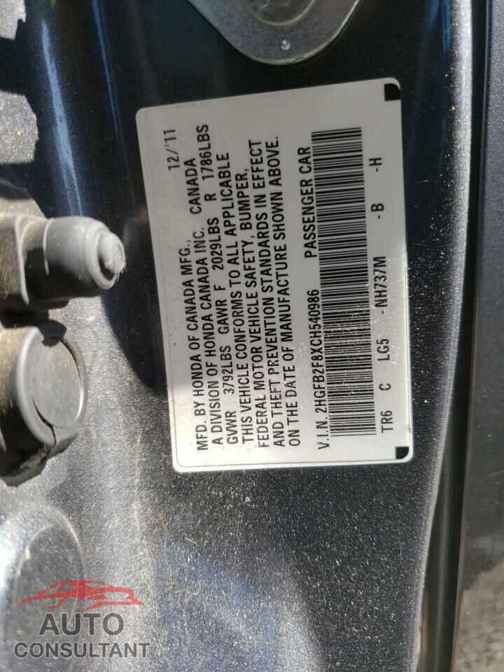 HONDA CIVIC 2012 - 2HGFB2F8XCH540986