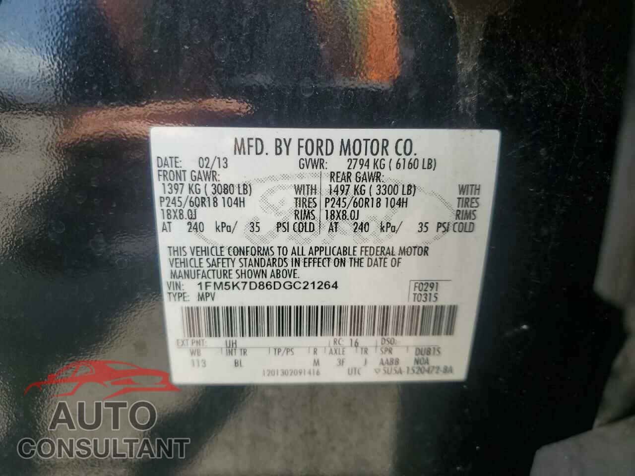FORD EXPLORER 2013 - 1FM5K7D86DGC21264