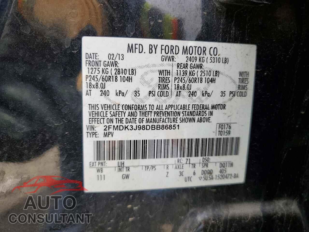 FORD EDGE 2013 - 2FMDK3J98DBB86851