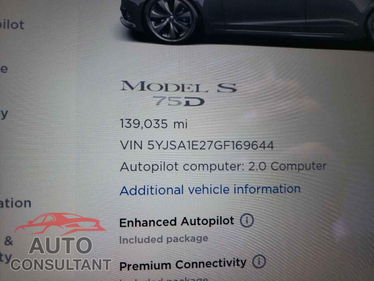 TESLA MODEL S 2016 - 5YJSA1E27GF169644
