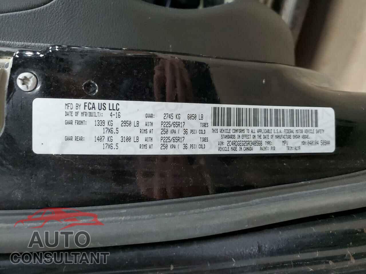 DODGE CARAVAN 2016 - 2C4RDGEG2GR348568