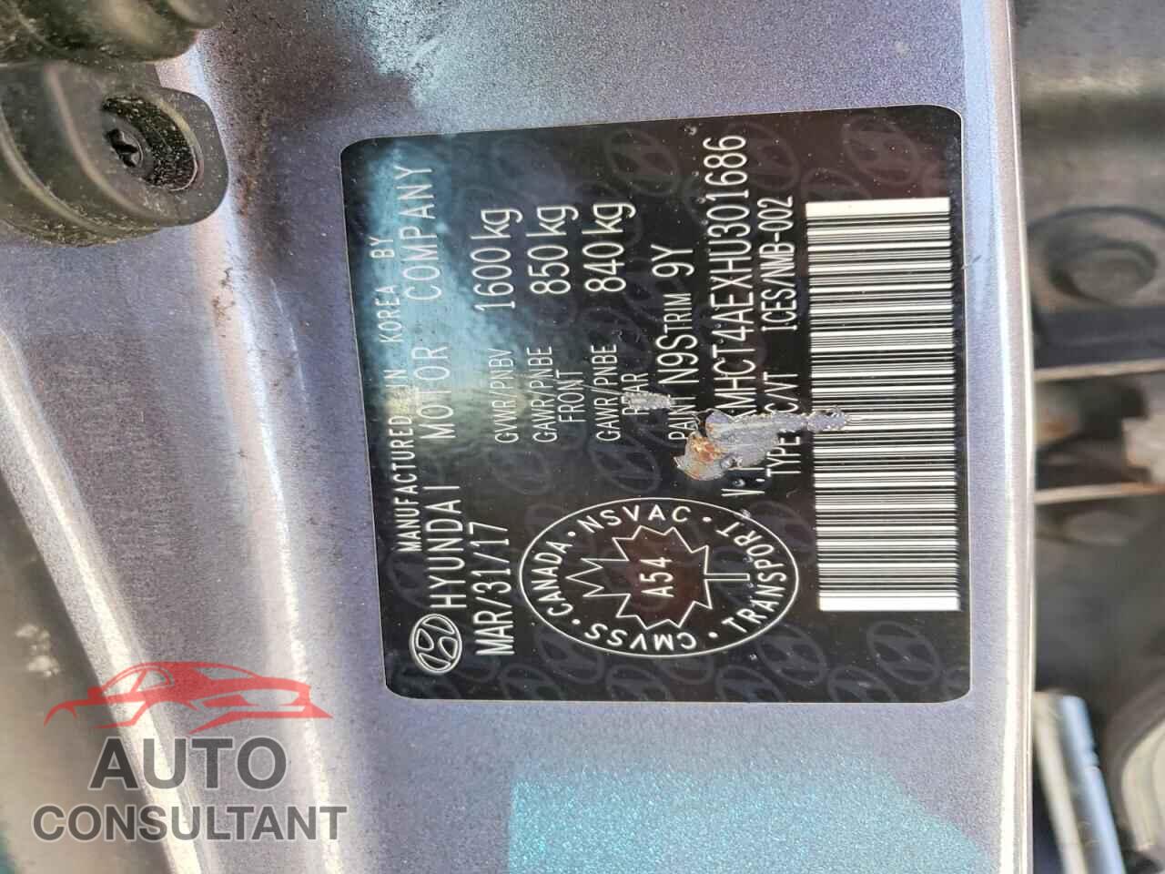 HYUNDAI ACCENT 2017 - KMHCT4AEXHU301686