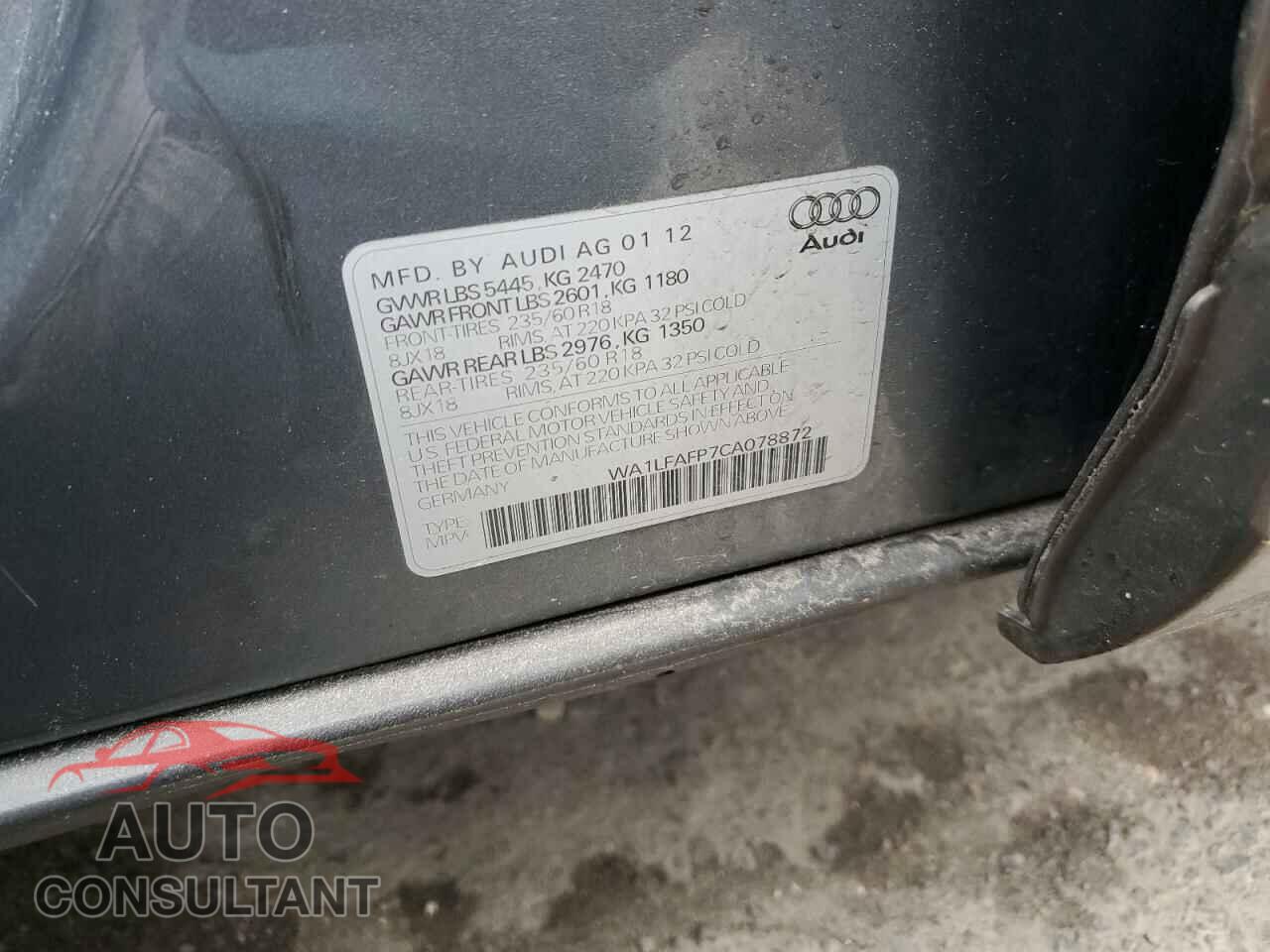 AUDI Q5 2012 - WA1LFAFP7CA078872