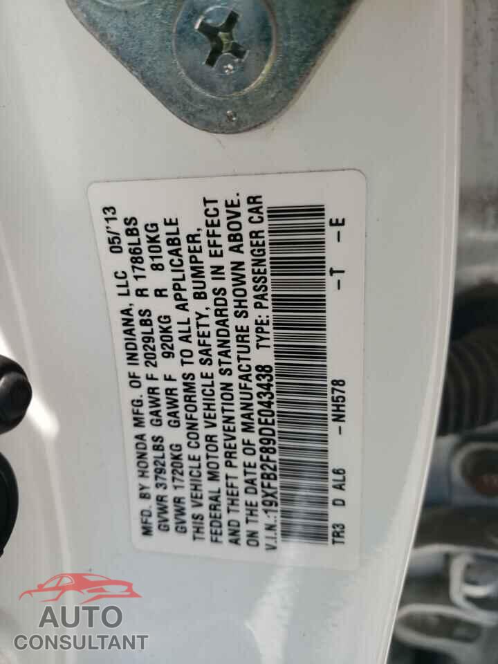 HONDA CIVIC 2013 - 19XFB2F89DE043438
