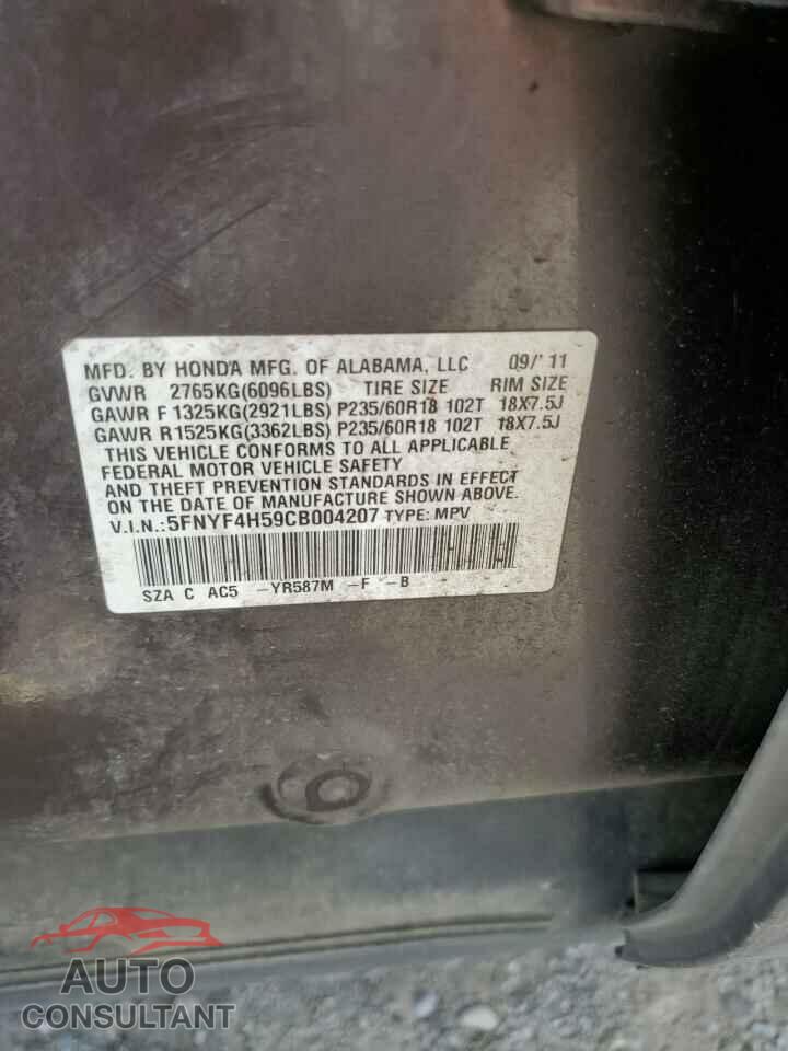 HONDA PILOT 2012 - 5FNYF4H59CB004207