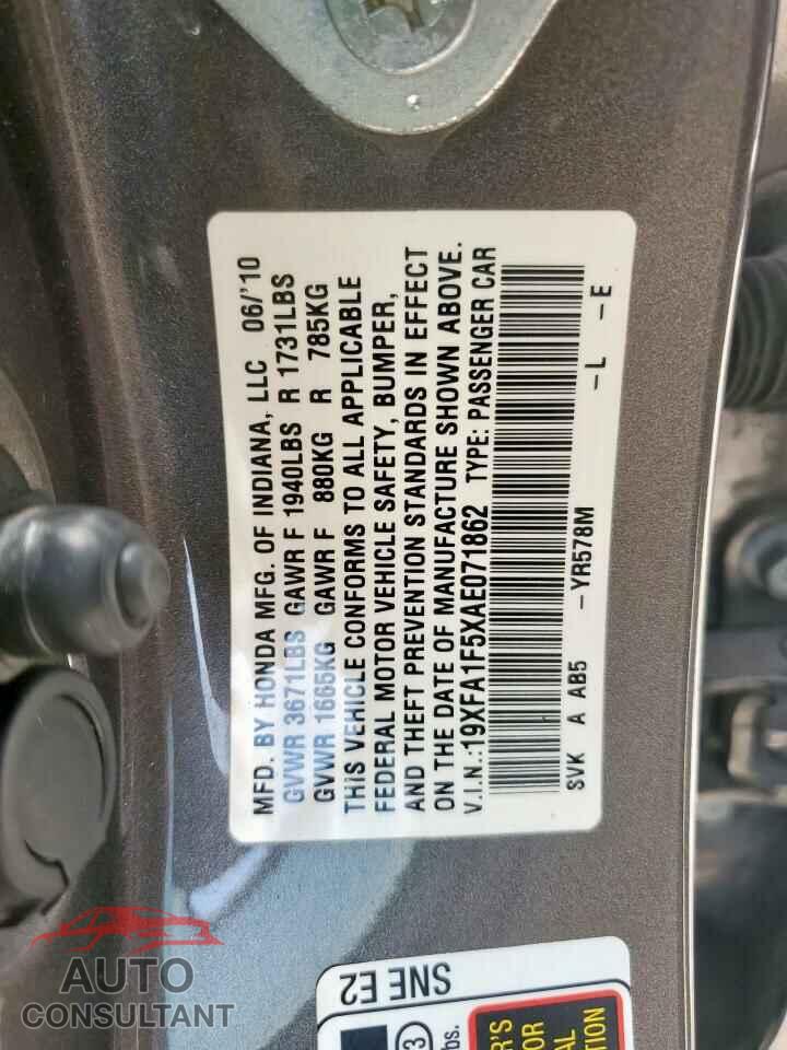 HONDA CIVIC 2010 - 19XFA1F5XAE071862
