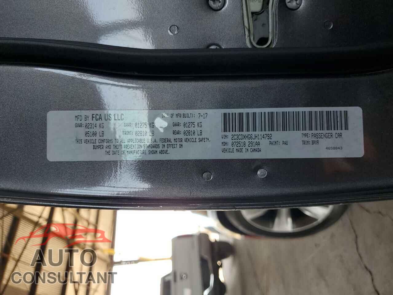 DODGE CHARGER 2018 - 2C3CDXHG6JH114792