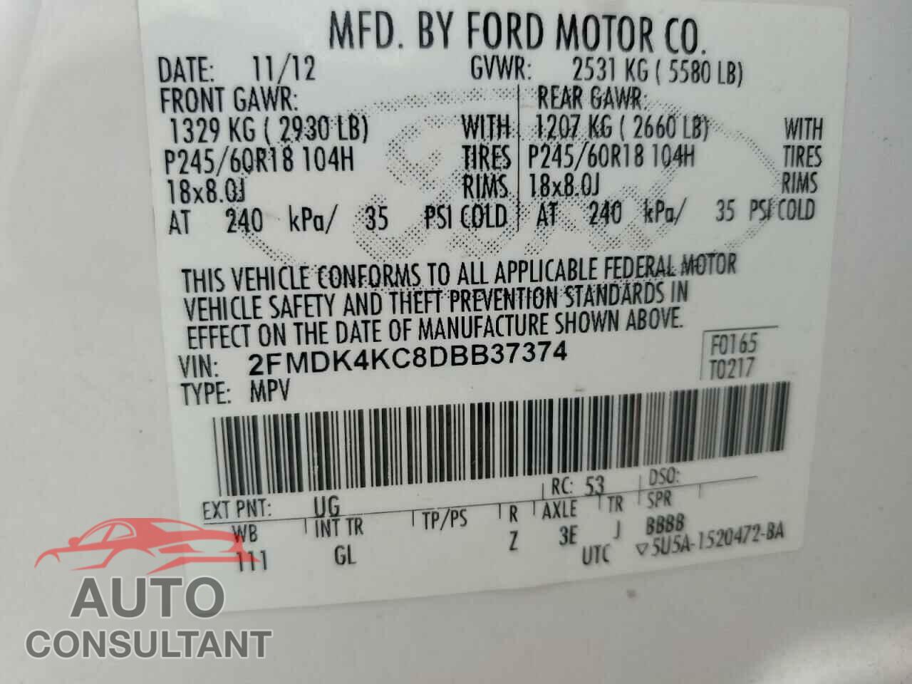 FORD EDGE 2013 - 2FMDK4KC8DBB37374