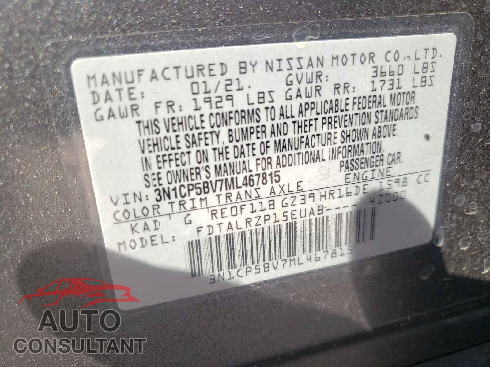 NISSAN KICKS 2021 - 3N1CP5BV7ML467815
