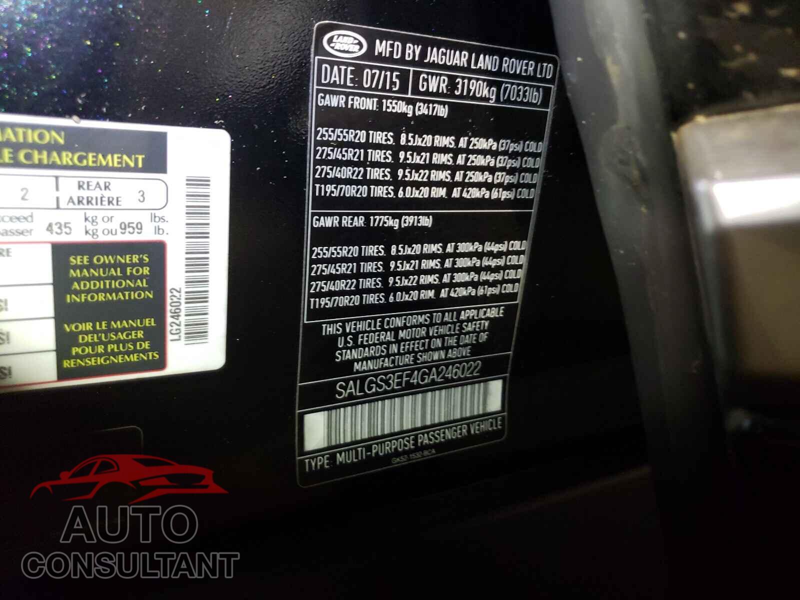 LAND ROVER RANGEROVER 2016 - SALGS3EF4GA246022