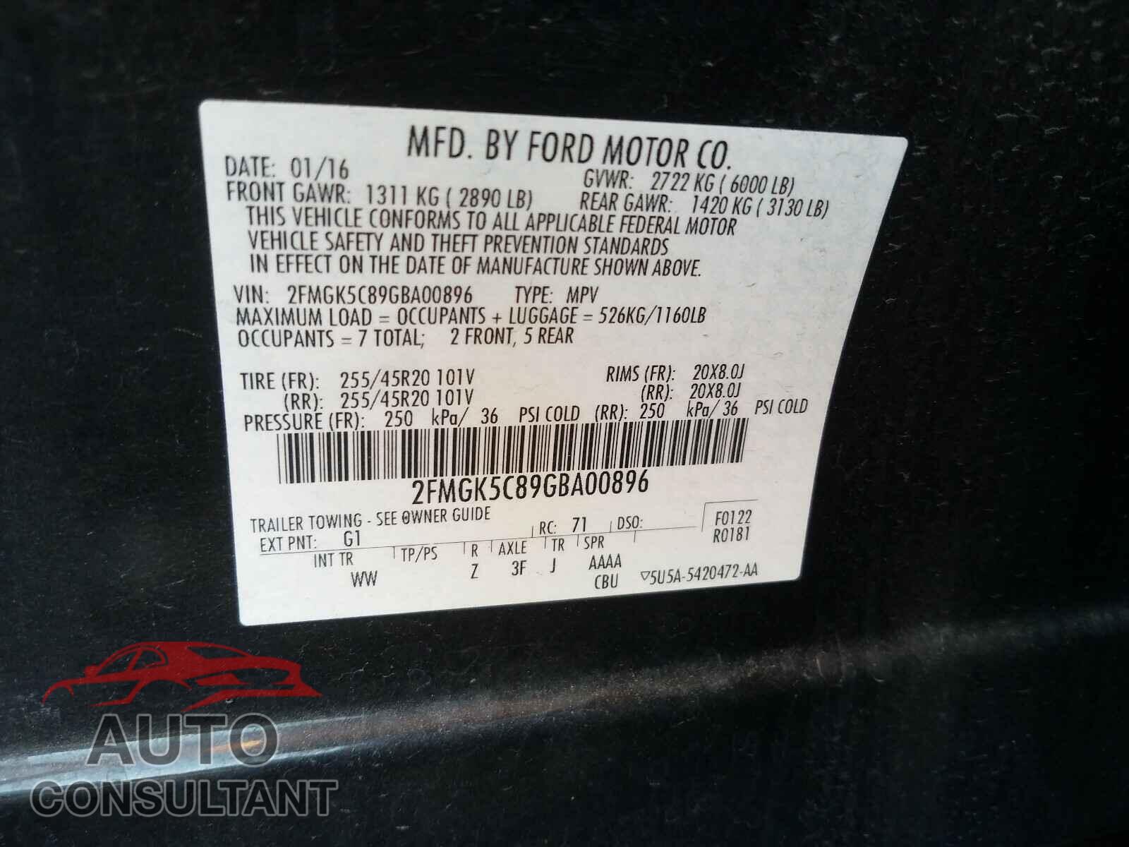 FORD FLEX 2016 - 2FMGK5C89GBA00896