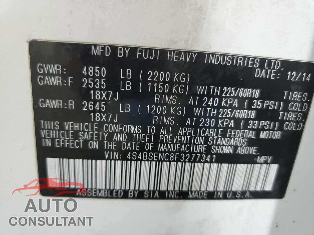 SUBARU OUTBACK 2015 - 4S4BSENC8F3277341