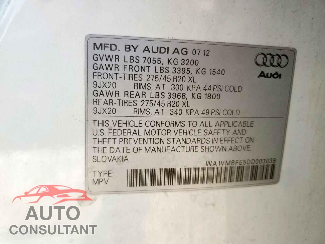 AUDI Q7 2013 - WA1VMBFE5DD003039