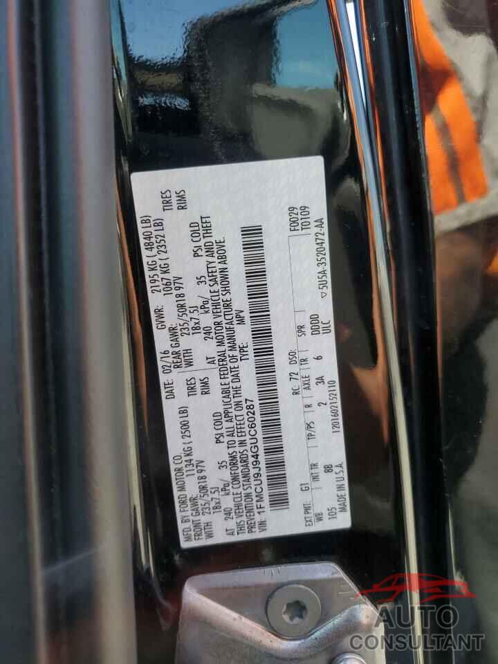 FORD ESCAPE 2016 - 1FMCU9J94GUC60287