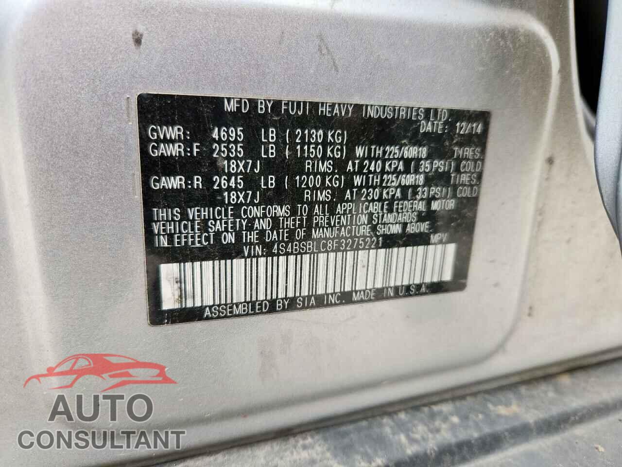 SUBARU OUTBACK 2015 - 4S4BSBLC8F3275221