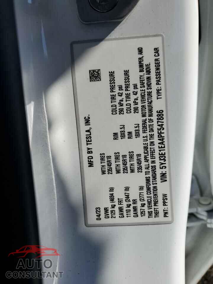 TESLA MODEL 3 2023 - 5YJ3E1EA4PF547886