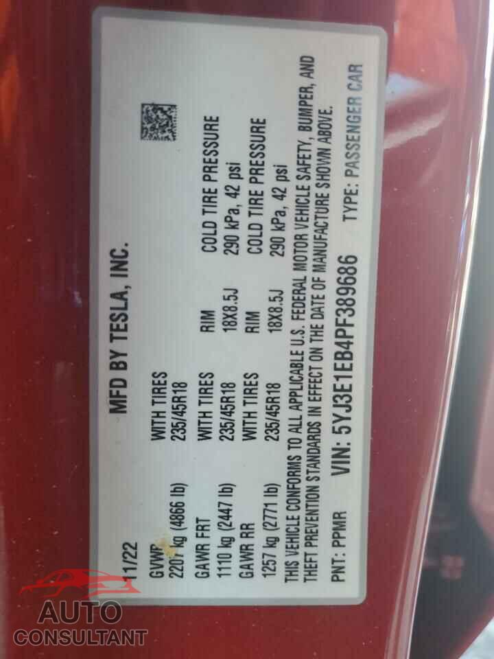 TESLA MODEL 3 2023 - 5YJ3E1EB4PF389686