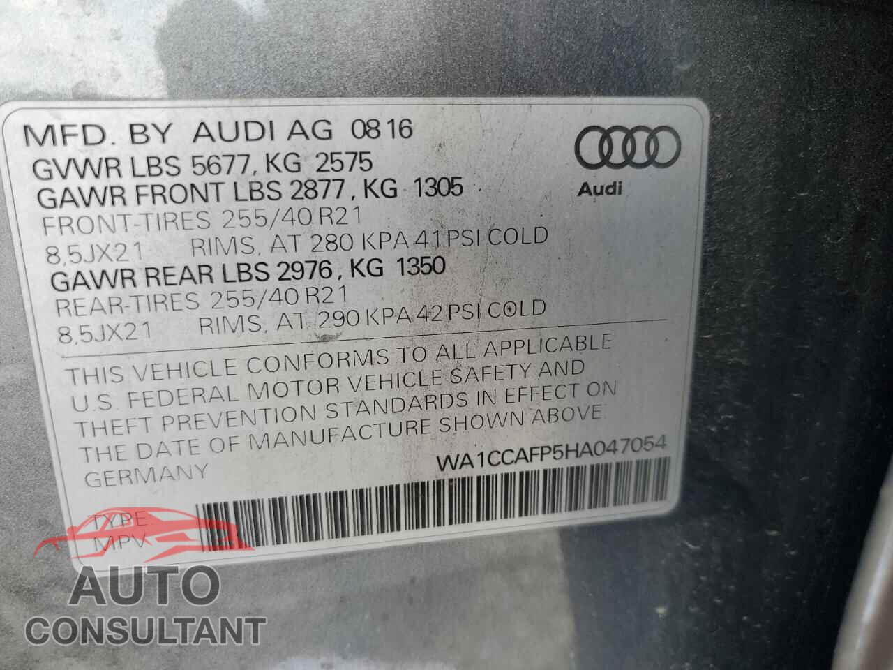 AUDI SQ5 2017 - WA1CCAFP5HA047054