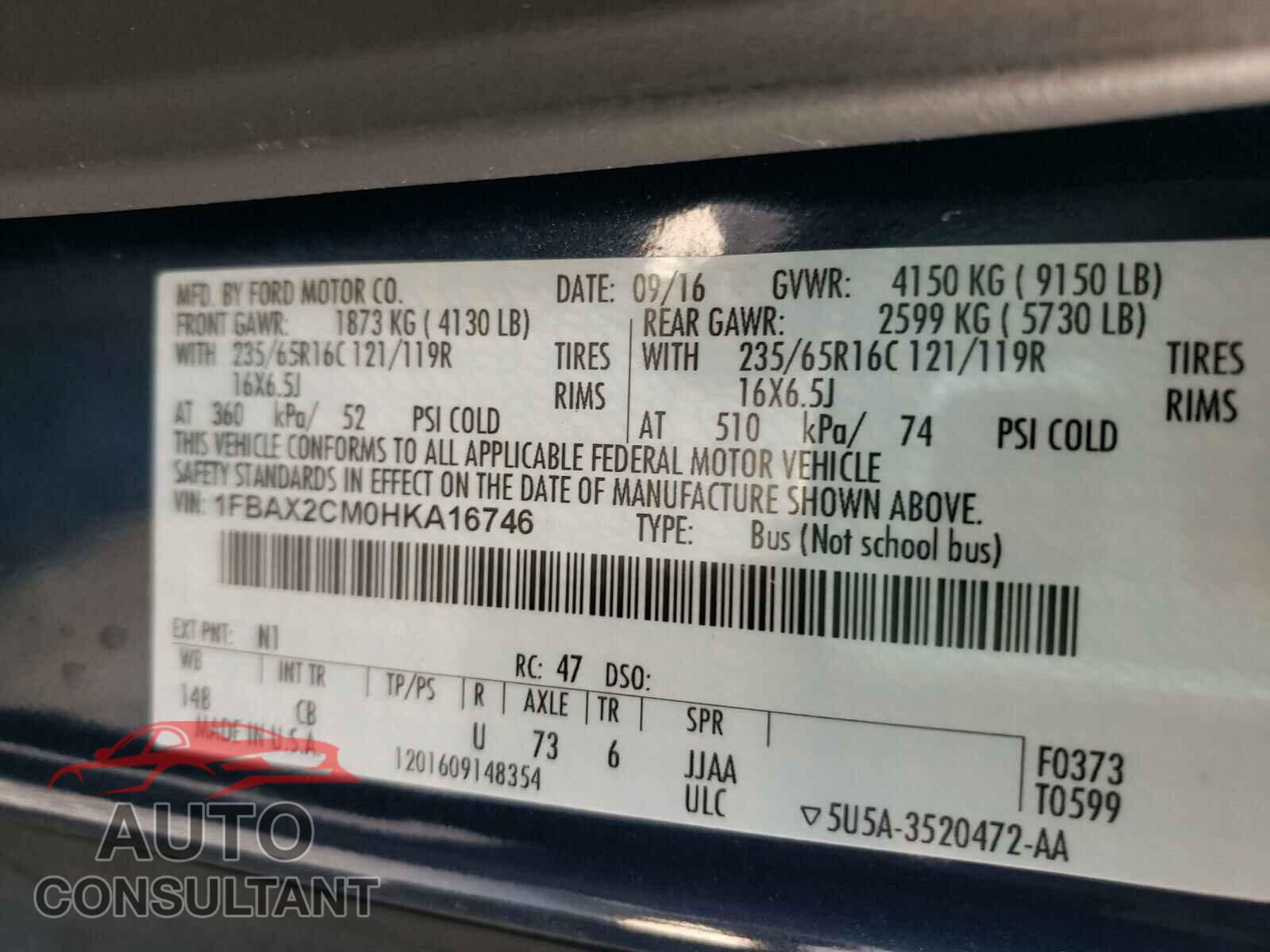 FORD TRANSIT CO 2017 - 1FBAX2CM0HKA16746