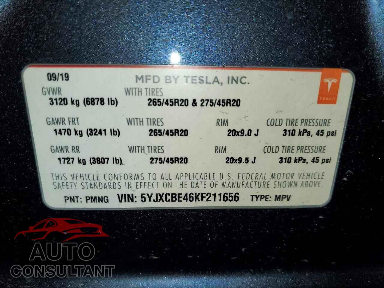 TESLA MODEL X 2019 - 5YJXCBE46KF211656